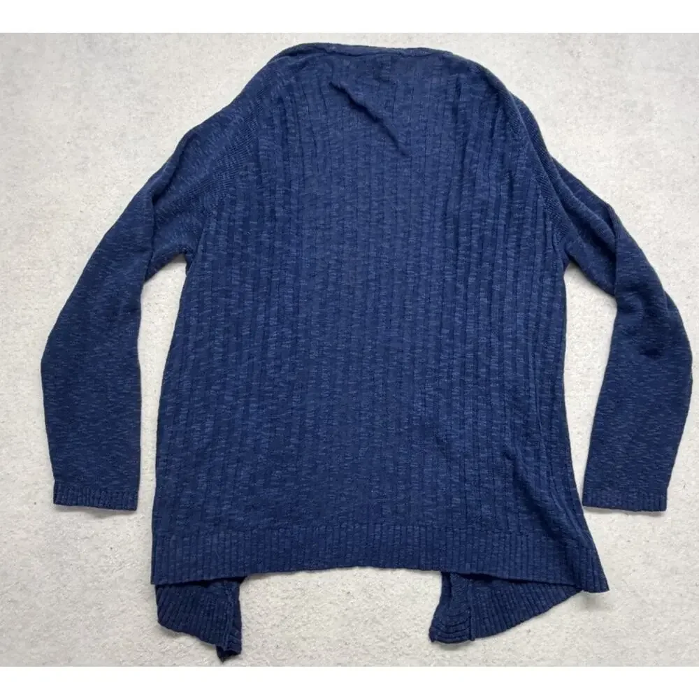 J Jill Cardigan Sweater Womens Large Blue Cotton Linen Blend Knit Open Front